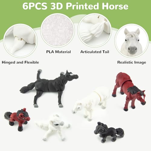 Image of cobinaan 6PCS 3D Printed Horse Toys Set, Realistic 3D Printed Animal for Kids, Articulated Flexible Figurines Fidget Toys for Easter Party Favors Birthday Gifts Cake Topper Home Office Desk Decor