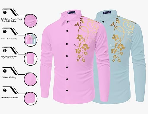 Image of Combo of Men Cotton Polyester Blend Regular Fit Striped Full Sleeve Casual Shirt Pack of 2