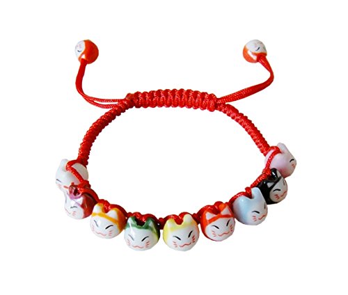 Handmade 9 Lucky Cat Fortune Cat Bracelet Charm Ceramic Beads Bracelets Adjustable