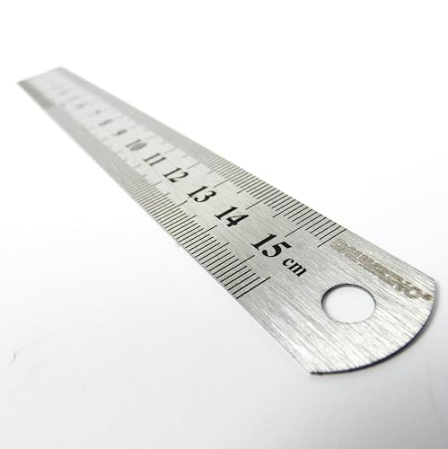 DAUMKINO Regla de Acero Inoxidable 15 cm metálica con doble escala mm y pulgadas Unidad o set Escuela
