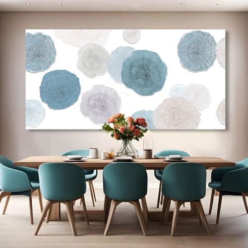 Image of VAYIMDH Canvas Art Light Blue Pictures Wall Decor Grey and Blue Abstract Floral Wall Art Minimalist Poster for Living Room 29 inchx 58 inch Office Aesthetic