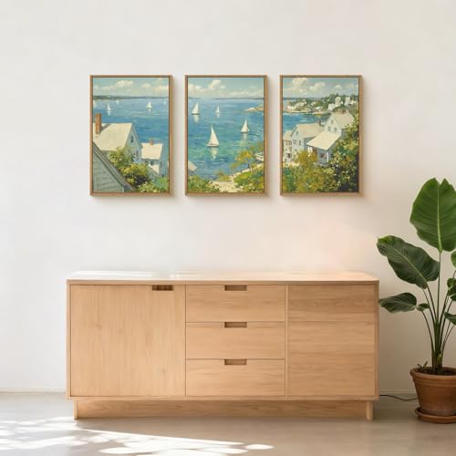 BICERE Large Coastal Sailboat Framed Canvas Wall Art Set,Summer Seascape Wall Decor,Nautical Blue Ocean Art Prints,Nature Beach Artwork for Living Room,Bedroom,Dining Room,Office-24 x36 x3 - Image 4
