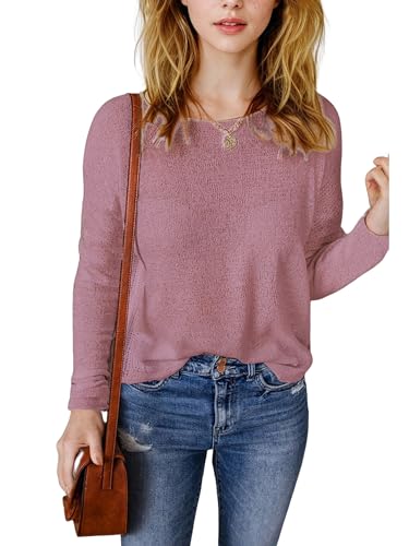 Image of Womens's Drop Shoulder Casual Loose Crewneck Lightweight Long Sleeve Pullover Sweaters