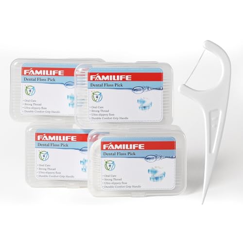 FAMILIFE Floss Picks, 240 Count Unflavored Dental Floss Cleaner, Tooth Picks Flossers with 4 Travel Handy Cases, Helps to Fight Tooth Decay and Keep Your Teeth Clean,Flossing Sticks for Family