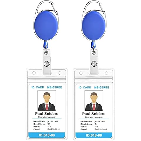 WeKonnect; Heavy Duty Retractable Badge Holder with Waterproof Zip Lock Vertical ID Card Holders for Office ID Cards (Blue - Pack of 2) Cover
