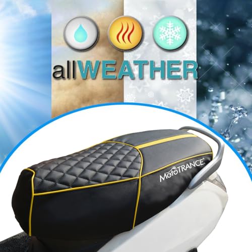 Image of Mototrance Black Yellow | PU Leather Designer | Anti-Slip | Waterproof | Ergonomic Design | Custom Fit | Bike Scooty Seat Cover | MTSC-303-BLYW | Compatible with Bajaj Chetak