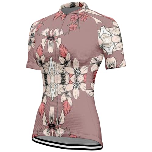 Hixingo Maillot de Ciclismo para Mujer, Geometría Verano Mujeres Ciclismo Jersey Manga Corta Bicicletas Ropa Mountain Bike Ourdoor Chaquetas Secado Rápido Transpirable (Flores,4XL)
