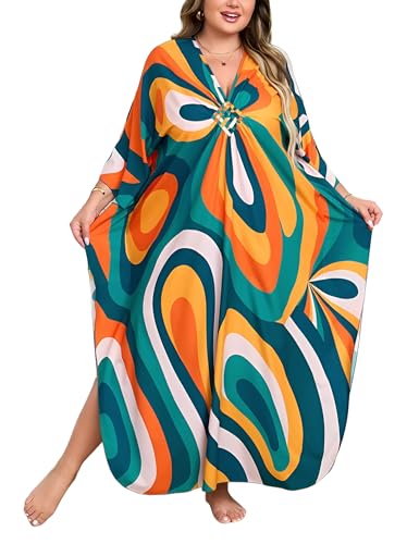 Kaftan Dress for Women - Plus Size Caftan Maxi Beach Dress Moo Moos Loungewear, Swimsuit Cover Up for Beach, Pool or Vacation