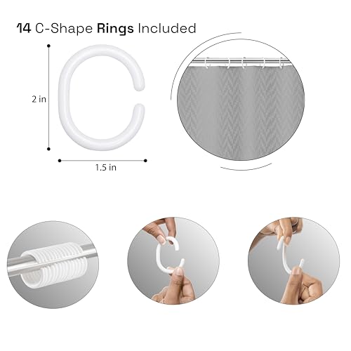 Image of Wakefit Shower Curtain 8 Feet | 14 Free Hooks | No Plastic Smell | Waterproof Bathroom Curtain | Curtain for Balcony | Machine Washable Fabric | Grey | Height 8ft & Width 6ft | Very Premium