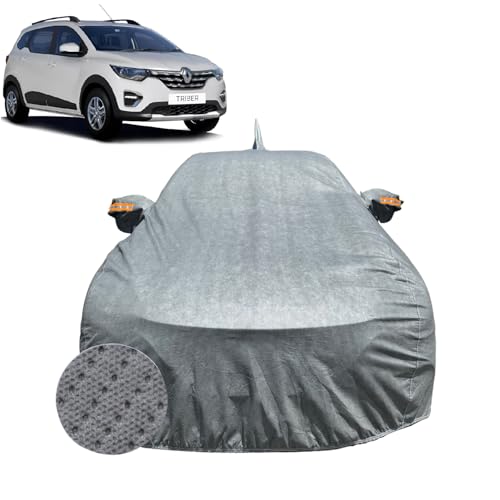 Image of Car Cover for Renault Triber (2019-2026) | 100% Waterproof Cover with Antenna & Reflective Mirror Pockets | Dustproof, Scratchproof, Heatproof Triber Car Cover |Soft Cotton Lining| Grey