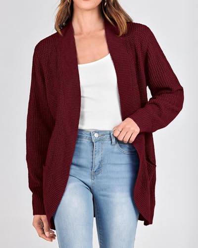 Image of KIRUNDO Cardigan Sweaters for Women 2024 Fall Open Front Long Sleeve Loose Lightweight Knit Sweater Coat with Pockets