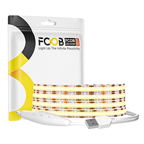 Image of USB LED Light Strip 6.56FT, 5 Volt USB Powered Dimmable COB LED Tape Lights, 4000K Natural White 8mm High Density Flexible Strips CRI90+ for TV Backlight Under Cabinet Lighting Bedroom Kitchen