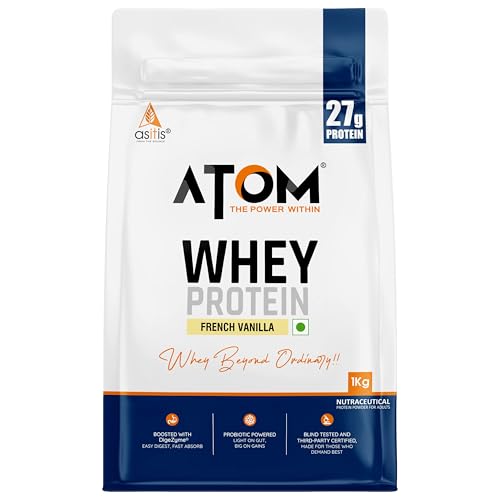 Image of AS-IT-IS ATOM Whey Protein 1kg | 27g protein | Isolate & Concentrate | French Vanilla | USA Labdoor Certified | With Digestive Enzymes for better absorption