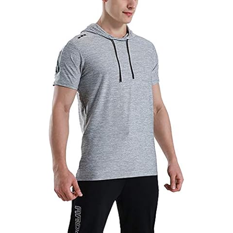 Men's Sports Short Sleeve Running Hoodies Gym T Shirts Bodybuilding Tops Gray S Cover