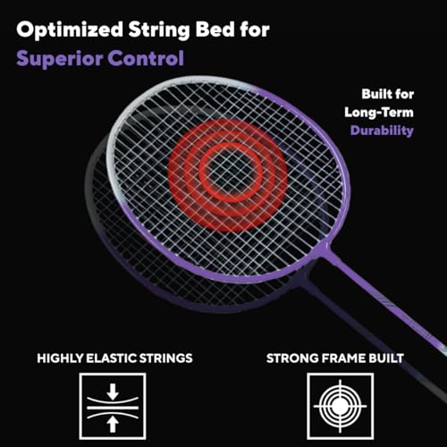 Image of PulseITSmash Badminton Racket- for Men & Women. Lightweight Aluminum Frame with High Tension Strings. Indoor /Outdoor Badminton Racquet for Training, Power Play & Control. (Purple)