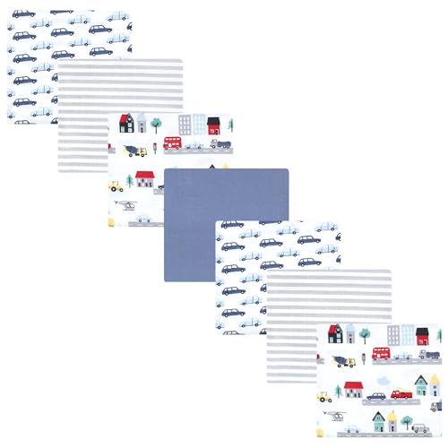 Image of Little Treasure Hudson Baby Cotton Poly Flannel Receiving Blankets Multipack, Blue City Life, 30x30 inches