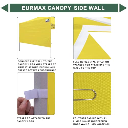Image of Eurmax USA 10x4.8 Pop Up Canopy SunWall-UV Protection for Tents,Blocks Sunlight&Wind,Water Resistant Side Wall Only,Easy Hook & Loop Installation,Fit for 10FT Straight Leg Shelters&Gazebo,Yellow