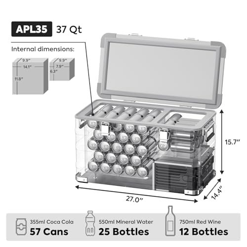 Image of ICECO APL35 Dual Zone 12V Refrigerator, 35 Liters Light Duty Aluminum Portable Fridge, SECOP Nano Compressor, DC 12 /24V, AC 110-240V, -4℉~68℉, for Outdoor, RV, Camping, Car Use (APL35+DC Cable)
