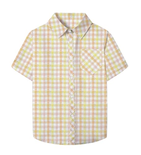 Image of SANGTREE Womens and Girls Short Sleeve Plaid Shirt Casual Button Down Shirts Summer Blouses Tops