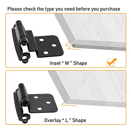 3/8 Inch Inset Cabinet Door Hinges Black, 6 Pack 3 Pairs Flush Face Mount Cupboard Self-Closing Kitchen Cabinet Hardware Hinges #TOP1