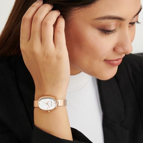 Image of Joker & Witch Eterna White MOP Small Oval Dial Rose Gold Linked Chain Strap Women's Watch
