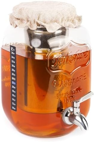 1 Gallon Kombucha Jar with Spigot, Continuous Kombucha Brewing Jar Kit, Glass Kombucha Starter Kit with Stainless Steel Mesh Filter and Cloth Top