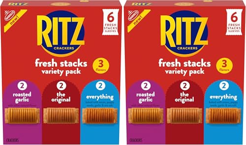 Ritz Fresh Stacks Original, Everything, And Garlic Butter Crackers Variety Pack, Travel Snacks, 8.85 Oz (6 Multi Snack Packs) (Pack Of 2)