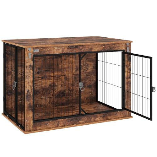 PawHut Hundekäfig Möbel, Hundebox für Zuhause, für große Hunde unter 30 kg, Hundehaus mit 2 verschließbaren Türen, Stahl, 98 x 60 x 65,5 cm, Rustikales Braun