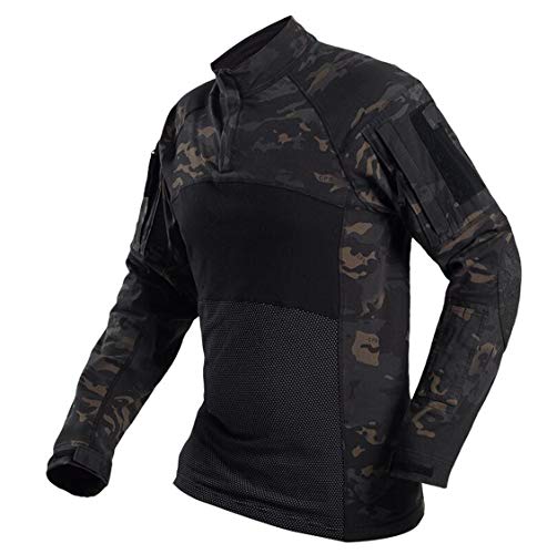 SGOYH Paintball Men's Camo Long Sleeve T-Shirt Tactical Airsoft Shirts with Pockets
