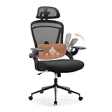 Sweetcrispy Ergonomischer Bürostuhl, Schreibtischstuhl Ergonomisch, Atmungsaktiver Netzstuhl mit Verstellbarer Kopfstütze, Armlehnen, Höhenverstellbarer Lendenwirbelstütze, für Homeoffice, Schwarz
