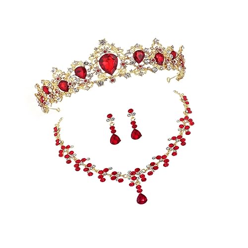Couronne baroque reine diadème strass et bijoux de mariage rouge
