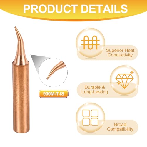 Image of MECCANIXITY 5 Pcs 900M Soldering Iron Tips Copper Non-magnetic Welding Head with Cleaning Sponge Pad Replacement for Solder Station Tip (900M-T-IS)