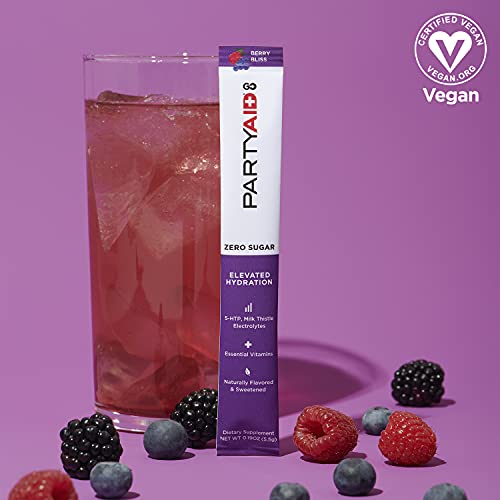 Image of PARTYAID GO! Feel Good Tonight and Tomorrow, Zero Sugar, 5-HTP, B-Complex, Milk Thistle, Electrolytes, No Artificial Flavors or Sweeteners, Caffeine-Free, 14 Count (Pack of 1)