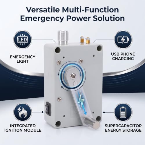 Generador de manivela portátil de emergencia Dpofirs para camping al aire libre, linterna, ignición, carga USB miniatura 4