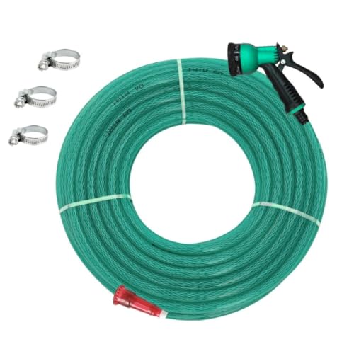 Image of 15 Meter 0.5 inch Heavy Duty 3 Layered Braided PVC Garden Hose Pipe with 8 Mode Spray Gun, Tap Adapter & 3 Clamps, Water Pipe for Garden, Car Washing, Garden Pipe for Home