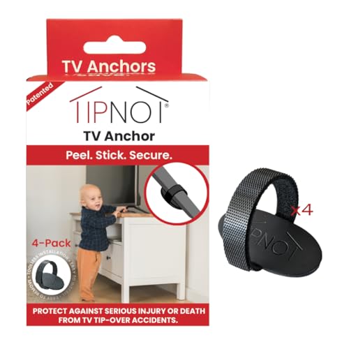 TipNot TV Anchor, No-Drill, Anti-Tip, Adhesive TV Safety Straps - Just Peel & Stick to Childproof and Babyproof Your Home 4-Pack