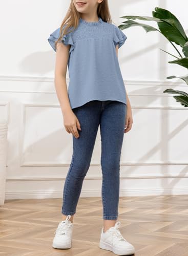 Image of bilbean Girls Elegant Polked Swiss Dot Long Sleeve Shirts Tops 6-15 Years