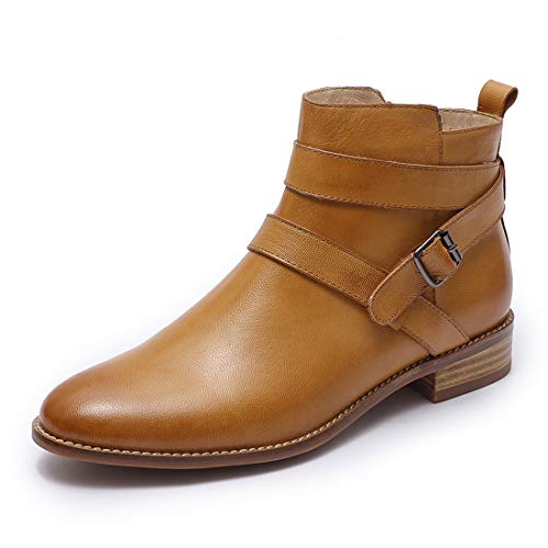 Image of Mona flying Womens Leather Ankle Boots Side Zipper Low Heel Short Booties