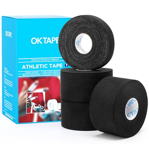Image of OK TAPE Athletic Tape Finger Tape, Extra Strong Adhesive Sports Tape for Weightlifting, Climbing, Basketball, Volleyball, Black 3 Rolls 1.5 inch x 15yds and 1 Roll 0.5in x 15yds