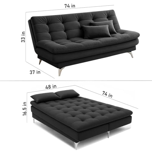 Image of Sleepify Agel 3 Seater Fabric Sofa Cum Bed Set with 2 Cushions, Best Fit for Indian Homes, Living Rooms, Offices with (Dark Grey)