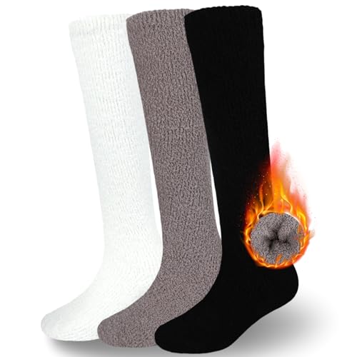 Fadcaer 3 Paires Chaussettes Hautes Femme Corail Polaire Chaud Doux