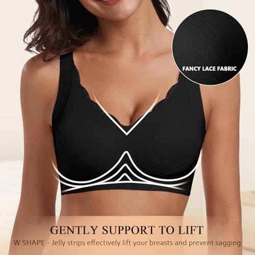 Image of Wireless Support Bra Full Coverage Padded Push Up Anti Sagging Comfortable Seamless Lace Bras No Underwire