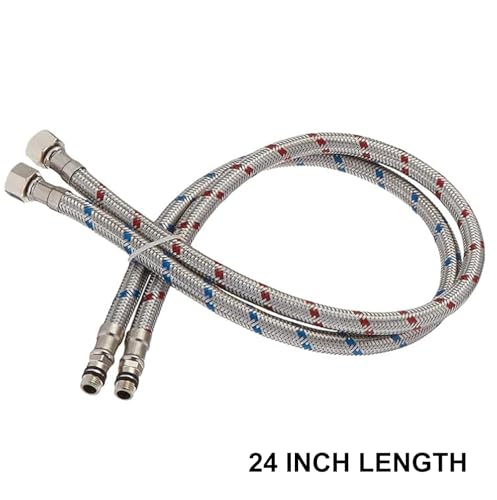 Bathfinesse Flexible Connector Braided Stainless Steel Bathroom Faucet Supply Lines Bathroom Kitchen Faucet Hose 24" Length 3/8 -Inch Female Compression Thread x M10 Male Connector x 2 Pcs (1 Pair) - Thumbnail 4