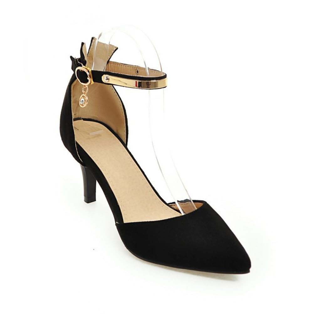 Scarpe da Sposa in Suede con Tacco Basso a Gatto, Punta Chiusa, Cinturino alla Caviglia e Punta Appuntita per Donne 6CM.