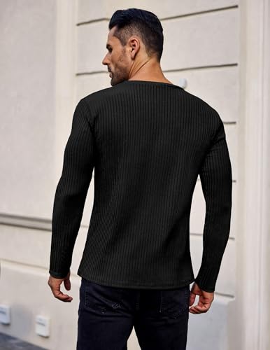 Ekouaer Thermal Hombre Invierno Manga Larga Transpirable Suéter de Canalé Negro XXL