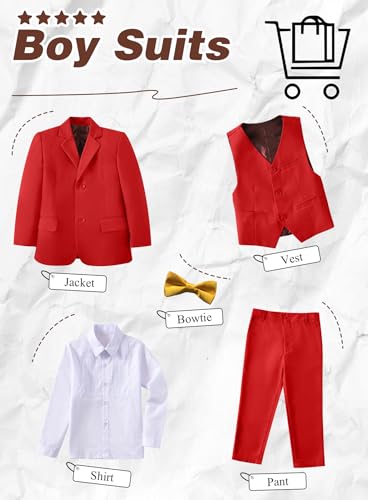 Image of Toddler Suits Slim Fit Suit for Boys,Formal Tuxedo Ring Bearer Outfit Kids Dress Clothes for Wedding,Adjustable Waist