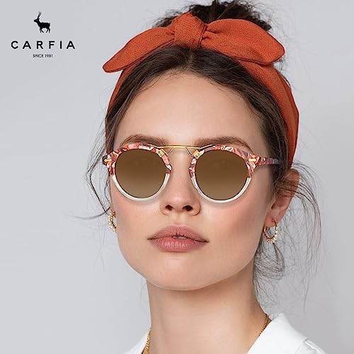 Image of CARFIA Small Face Acetate Polarized Sunglasses for Women UV Protection, Retro Double Bridge Eyewears Metal Brow Round Sunnies