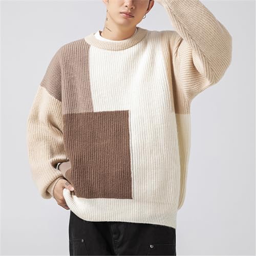 Autumn Winter Sweaters for Men Color Block Patchwork Knitted Casual Pullovers Street Slim Clothing2
