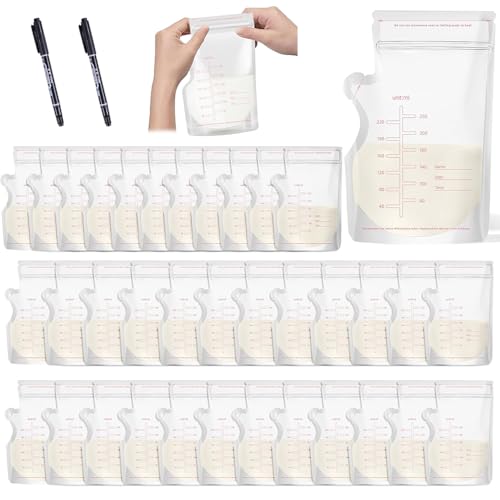 120 self-supporting breast milk storage bags easy to pour breast milk storage bags leak proof double sealed with black pens suitable for breastfeeding mothers