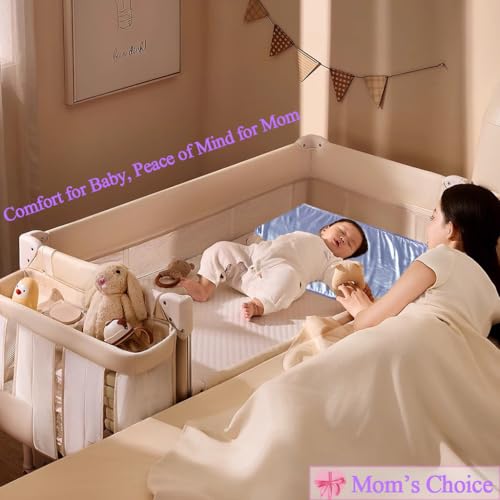 Image of 2 Pcs Satin Bassinet Sheet Baby Hair Protect Soft Silk Feeling Sheet Baby Bassinet for Rectangle Cradle Pad Mattress Newborn Infant (Blue+Grey)